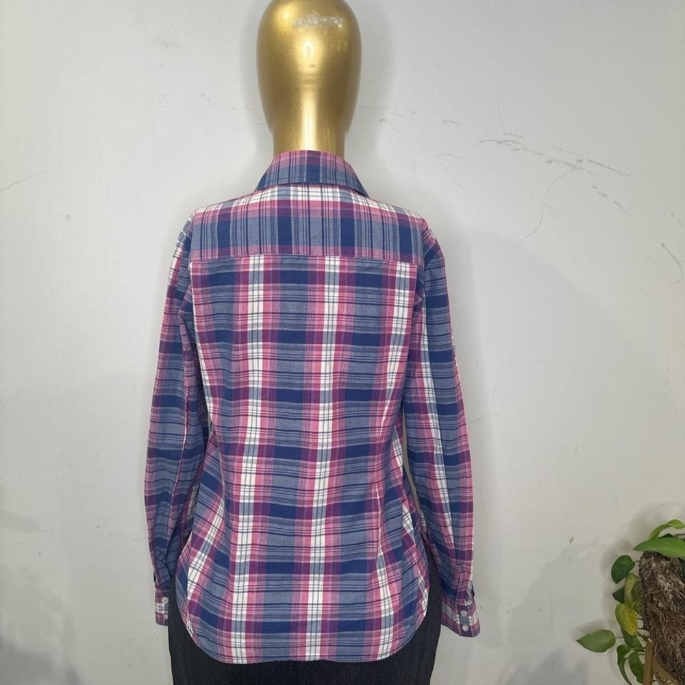 Tommy Hilfiger long-sleeve Pink and blue plaid button-up shirt LARGE Preppy Y2K - Picture 6 of 8